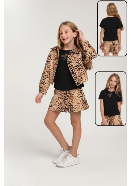 Escabel Leopar Desenli 3'lü Kız Çocuk Etekli TAKIM_MNVS35986