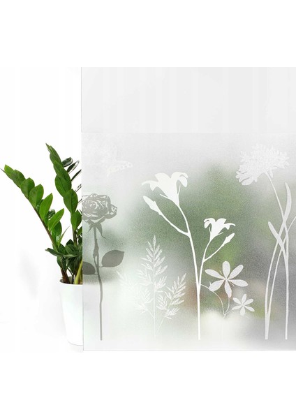 189-0021 Premium Çiçek Desenli Statik Cam Folyo ( 45 cm x 1 mt )