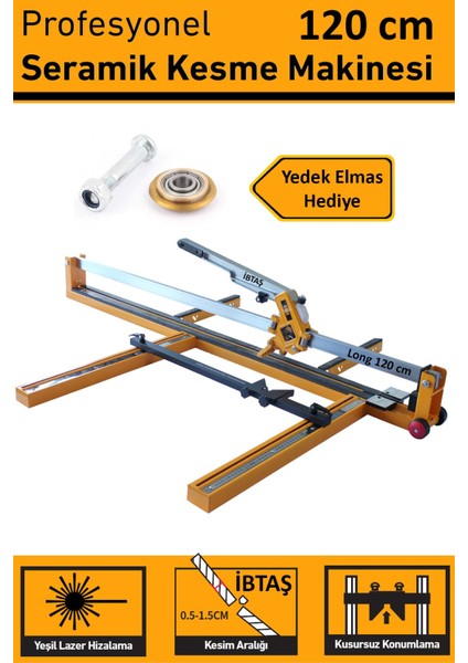 Onon 127CM Lazerli Kesim Uzun Seramik Fayans Granit Kesme Makinası 1270MM - Yedek Elmas Hediye