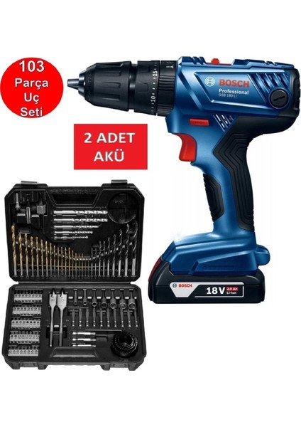 Şarjlı Matkap Darbeli Matkap Çift Akülü 18V 2AH Akülü Vidalama + 103 Parça Matkap Ucu Seti