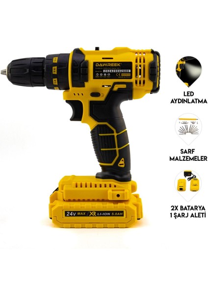 Darbeli Akülü Vidalama 24V Li-Ion Çift Akü 10Nm Metal Mandren Yüksek Torklu Ergonomik Tasarım indirimleri