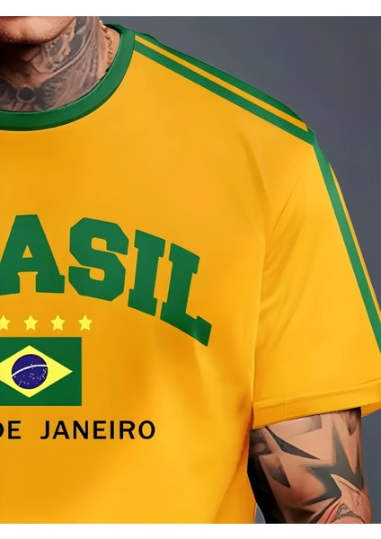 Yeni Sezon Unisex Omuz Detaylı Brasil Baskılı Oversize T-Shirt fiyatları
