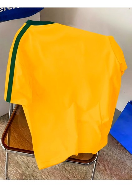 Yeni Sezon Unisex Omuz Detaylı Brasil Baskılı Oversize T-Shirt modelleri