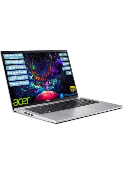 Aspire 3 I5-1235U 8 GB 512 GB SSD 15,6" Fhd IPS W11 Gümüş NX.K6TEY.002 fiyatları