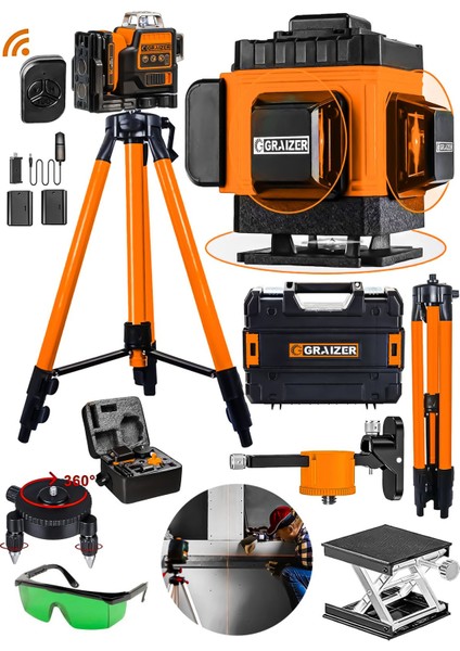 Alman 128 Vf Tripodlu 12 Köşe Otomatik Hizalama Lazer Metre 360 Derece Yatay Dikey Çapraz Kumandalı