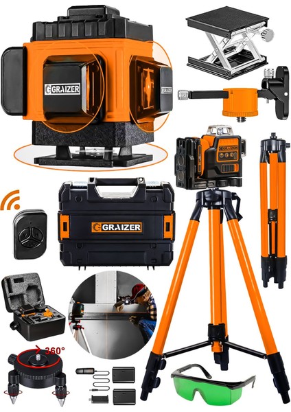 Alman 128 Vf Tripodlu 12 Köşe Otomatik Hizalama Lazer Metre 360 Derece Yatay Dikey Çapraz Kumandalı fiyatları