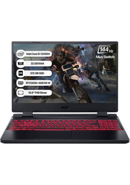 Nitro 5 NH.QFJEY.00A-32/512 I5 12450H 32GB 512GB SSD RTX3050-4GB Dos 144hz 15.6" Taşınabilir Bi