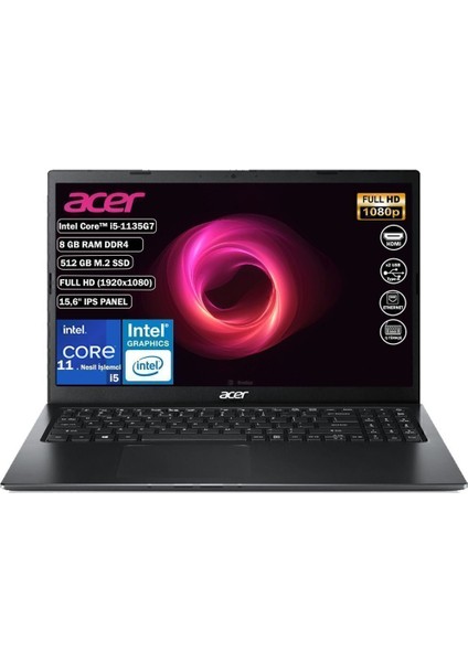 Extensa EX215-54 Intel Core I5 1135G7 8 GB 512 GB SSD Freedos 15.6" Fhd NX.EGJEY.00A