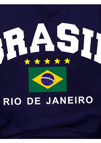 Yeni Sezon Unisex Omuz Detaylı Brasil Baskılı Oversize T-Shirt modelleri