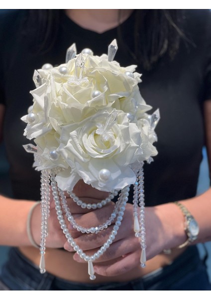 Gelin Buketi ve Damat Yaka Çiçeği ( Düğün, Nişan, Nikah Buketi, Yapay Çiçek, Kristal El Buketi ) modelleri