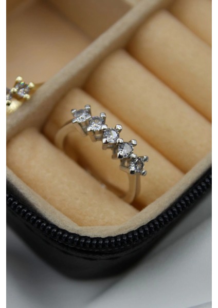 Klasik Mini Zirkon Taşlı 5 Taş Ayarlanabilir Kadın Yüzük modelleri