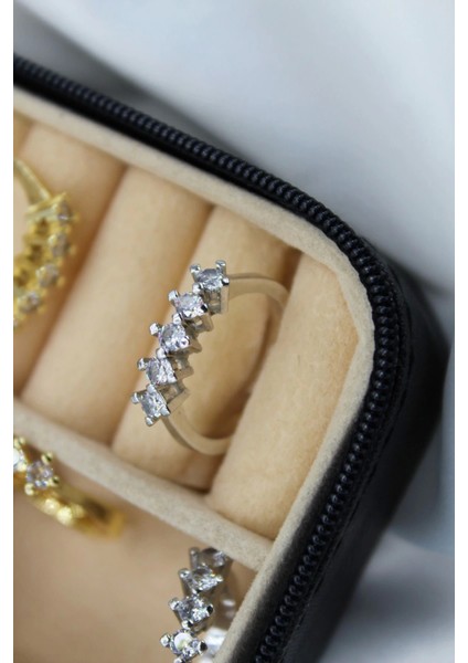 Klasik Mini Zirkon Taşlı 5 Taş Ayarlanabilir Kadın Yüzük fırsatları