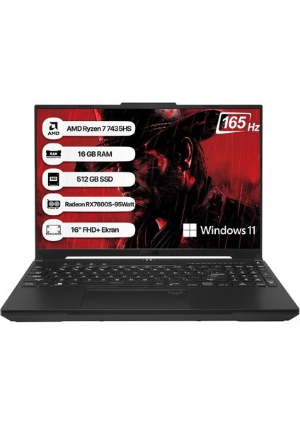 Tuf Gaming A16 FA617NSR-N3004W R7 7435HS 16 GB 512 GB RX7600S-95WATT 165 Hz W11H 16" Fhd