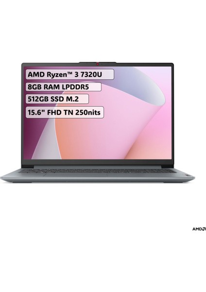Ideapad Slim 3 Ryzen 3 7320U 8gb 512GB SSD 15.6" Fhd Freedos Dizüstü Bilgisayar 82XQ00JGTX