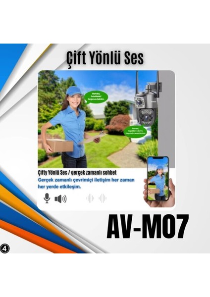 AVENİR AV-M07 4MP (2*2MP) 2 Kameralı 4G Sim Kartlı IP PTZ Kamera V380 PRO App
