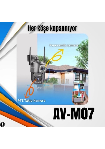 AVENİR AV-M07 4MP (2*2MP) 2 Kameralı 4G Sim Kartlı IP PTZ Kamera V380 PRO App