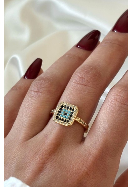Princess Nazar Boncuğu Tasarım Zirkon Taşlı Ayarlanabilir Kadın Yüzük