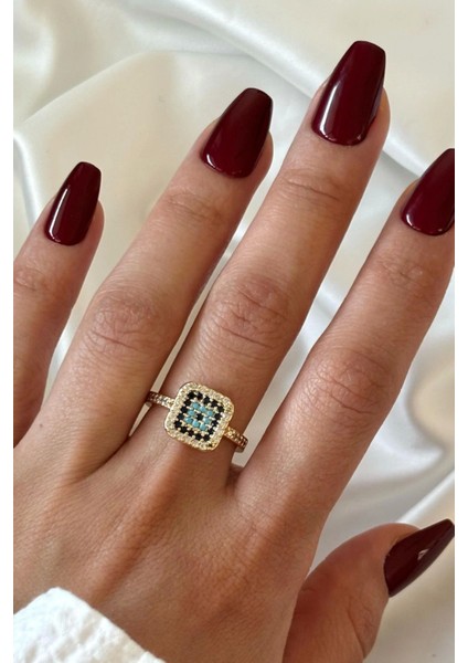 Princess Nazar Boncuğu Tasarım Zirkon Taşlı Ayarlanabilir Kadın Yüzük modelleri