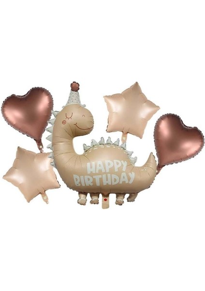 Retro Happy Birthday Dinozor Şekilli 5 Li Folyo Balon Set