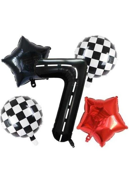Siyah Yarış Pisti Damalı 7 Yaş Folyo Balon Set