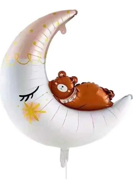 Sevimli Ayıcıklı Ay Şekilli Folyo Balon 1 Adet