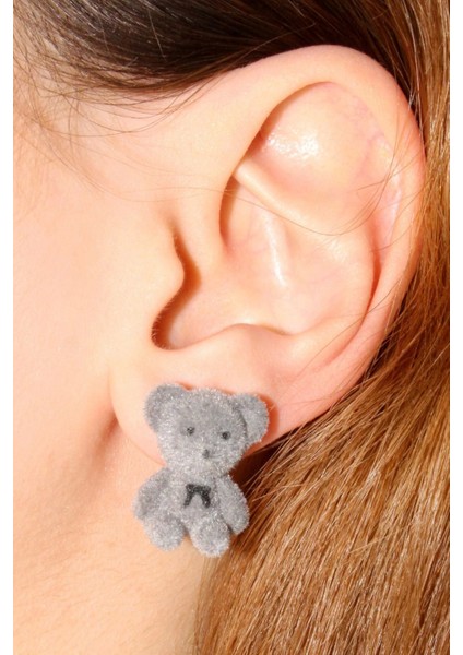 Ünlü Model Peluş Ayıcık Gümüş Iğneli Kadın Bijuteri Küpe