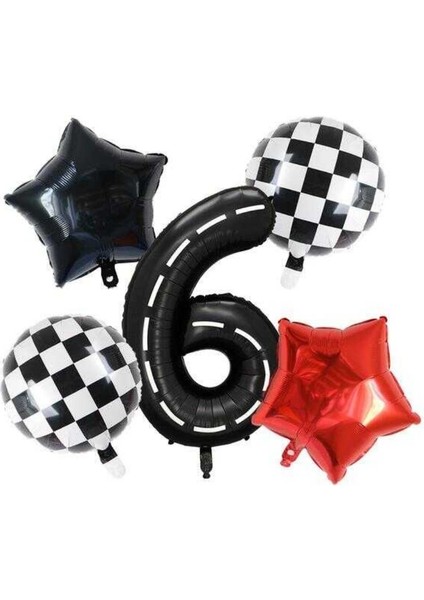 Siyah Yarış Pisti Damalı 6 Yaş Folyo Balon Set