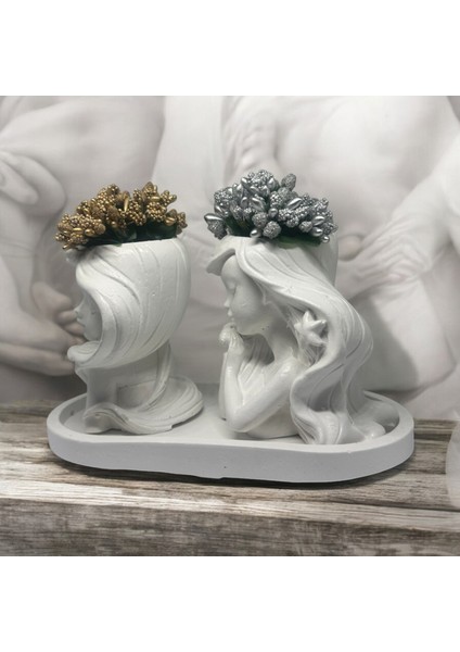 Ikili Melek Saksı & Biblo- Dekoratif ve Çok Amaçlı Tasarım Set