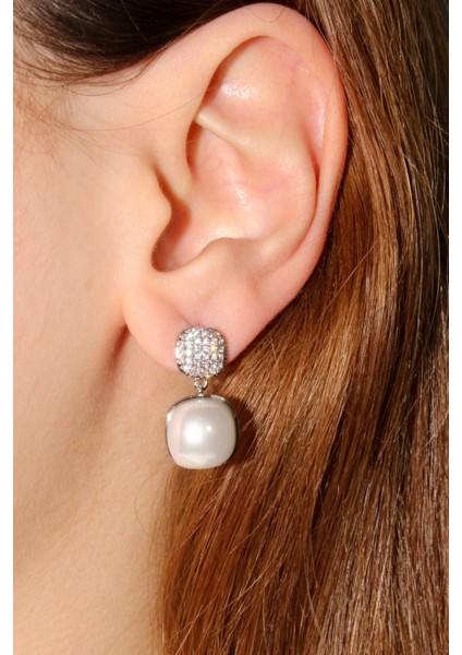 Yeni Sezon Kare Inci Model Zirkon Taşlı Çivi Kadın Küpe modelleri