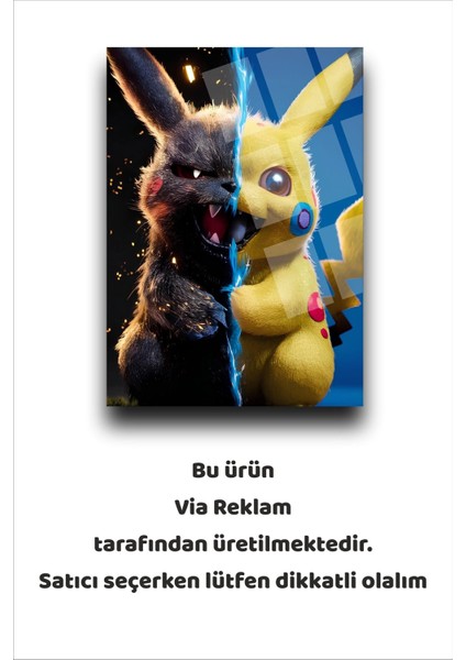 Lüks Görünümlü Renkli Pikachu (Pikaçu) Görseli 4mm Kırılmaz Temperli Yüksek Çözünürlüklü Cam Tablo