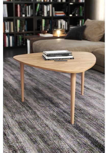 Çam Damla Orta Sehpa 70 cm Üçgen Ahşap Ayak Modern Tasarım Oturma Odası Salon Ofis Balkon Sehpası