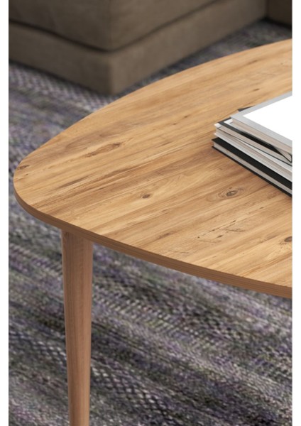 Çam Damla Orta Sehpa 70 cm Üçgen Ahşap Ayak Modern Tasarım Oturma Odası Salon Ofis Balkon Sehpası