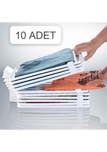 10 Adet Pratik Dolap I?çi Tişört, Gömlek, Elbise ve Pantolon Düzenleyici Raf Organizer