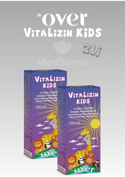 Vitalizin Kids - Lizin, Arjinin, Inositol, Fosfotidilserin, 11 Vitamin ve 5 Mineral Içeren Takviye Edici Gıda, 150 ml - 2 Kutu