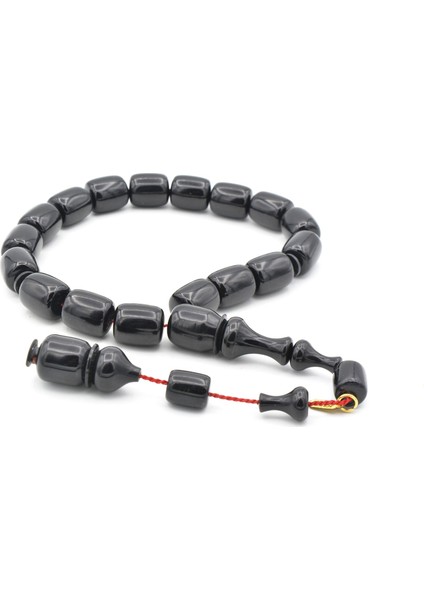 Hakkı Usta İmzalı Fıçı Kesim Siyah Sıkma Kehribar Efe Maskot Tesbih