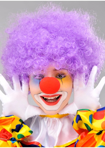 Nessiworld Mor Renk Kıvırcık Afro Bonus Peruk Takma Saç ve Kırmızı Burun Seti