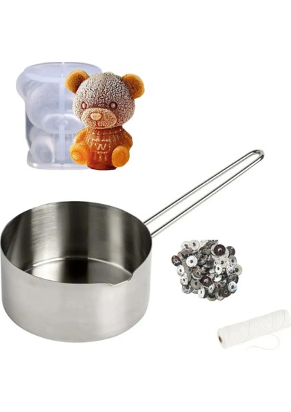 Ayıcık Mum Yapım Seti Mum Eritme Kabı 500 ml Ayıcık Mum Kalıbı Mum Fitili ve Tutacağı Seti