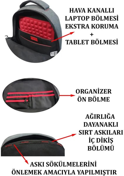 Sırt Çantası Laptop Bölmeli 17" Inç Tablet USB Bölmeli Siyah indirimleri