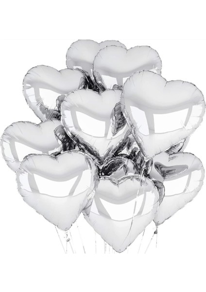 Nessiworld Metalize Parlak Gümüş Şekilli Kalp Uçan Balon Folyo 45 cm 10 Adet