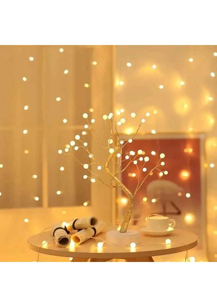 36 LED Dekoratif Inci Ağacı Masa Lambası Gece Lambası Ev ve Yatak Odası Dekorasyonu Pilli +Usb Kumandalı Oda Lambası