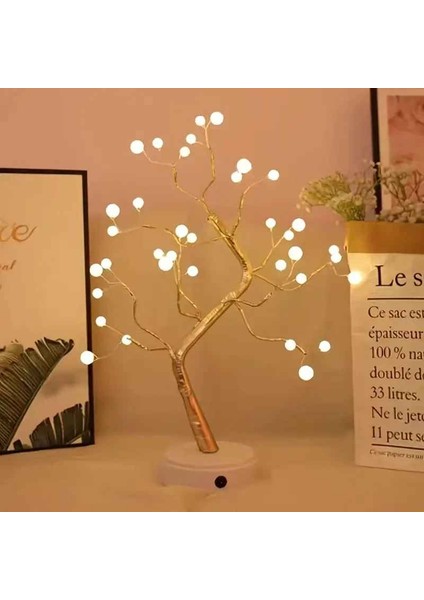 36 LED Dekoratif Inci Ağacı Masa Lambası Gece Lambası Ev ve Yatak Odası Dekorasyonu Pilli +Usb Kumandalı Oda Lambası fiyatları
