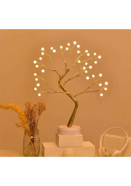 36 LED Dekoratif Inci Ağacı Masa Lambası Gece Lambası Ev ve Yatak Odası Dekorasyonu Pilli +Usb Kumandalı Oda Lambası modelleri