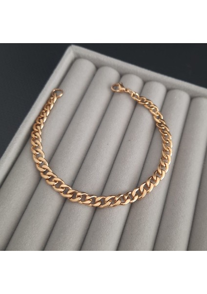 Çelik Gold Renk Erkek Zincir Bileklik