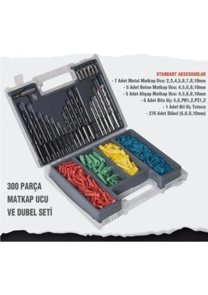 300 Parça Vidalama Bits-Matkap Ucu-Dübel Çantalı Karışık Aksesuar Set 300 Parça
