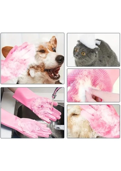 1 Çift Kedi Köpek Yıkama Fırçası Pet Banyo Silikon Bulaşık Yıkama Eldiveni Isıya Dayanıklı Fırça fiyatları