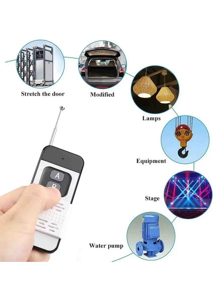 Garaj Kapısı 1000 Metre Alıcılı 2 Uzaktan Kumanda ve 1 Röle Alıcısı 433 Mhz Radyo Frekanslı 220V 30A Aydınlatma Sistemleri, Su Pompası, Ev Aletleri, Çiftlik Sulama ve Elektrik Ekipmanları Için