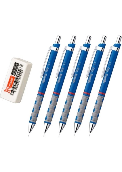 Tikky 0.7 mm Mavi 5'li Set Silgi Hediyeli