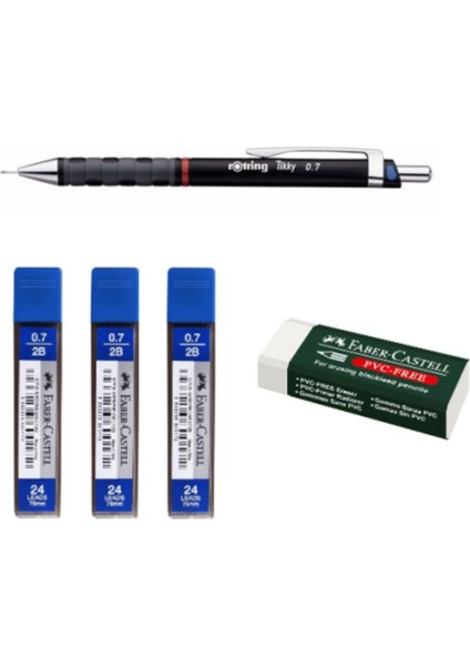 Tikky Versatil Kalem 0.7 Mm. 3 Adet Faber Castell 75 mm 2b 0.7 Mm. 24'lü Tüp + Silgi Hediye