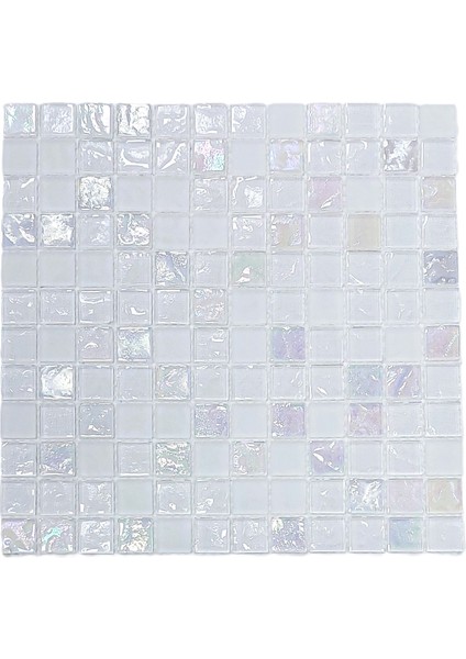 Mutfak Tezgah Arası, Banyo, Havuz, Sauna, Spa ve Iç ve Dış Dekorasyonda Tüm Yüzeyler Için, 23X23 mm ve Lüsterli Kaya Desenli Beyaz 30X30 cm. Fileli Kristal Cam Mozaik. ( 1 M2 Fiyatıdır )