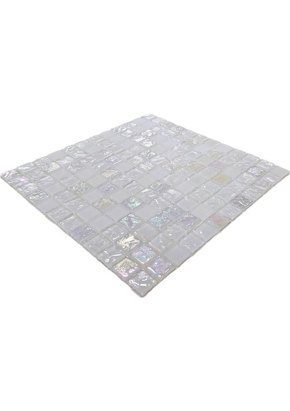 Mutfak Tezgah Arası, Banyo, Havuz, Sauna, Spa ve Iç ve Dış Dekorasyonda Tüm Yüzeyler Için, 23X23 mm ve Lüsterli Kaya Desenli Beyaz 30X30 cm. Fileli Kristal Cam Mozaik. ( 1 M2 Fiyatıdır ) modelleri